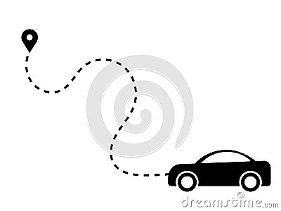 Car Dotted Path Line Driving Towards Destination Journey. Black Illustration Isolated on a White Background. EPS Vector Vector Illustration