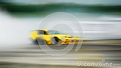 Car drifting, Sport car wheel drifting and smoking on blurred ba Stock Photo