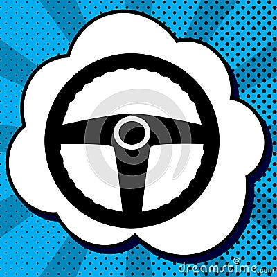 Car driver sign. Vector. Black icon in bubble on blue pop-art ba Vector Illustration