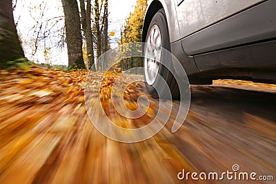 Car driving on country road Stock Photo