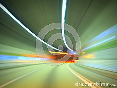 fast speed car driving tunnel Stock Photo