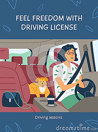 Car driving licence banner or poster template, flat vector illustration. Vector Illustration