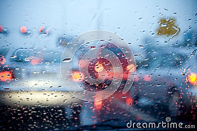 Car driving in rain and storm abstract background Stock Photo