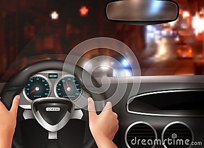 Car Driving Realistic Design Concept Vector Illustration
