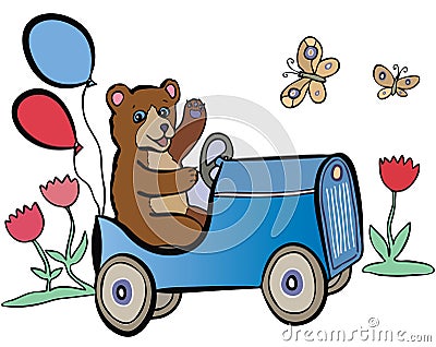 Car driving teddy bear Vector Illustration