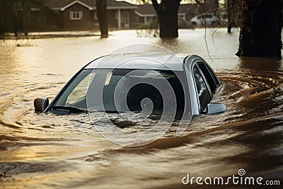 Car drowning in flood water Stock Photo