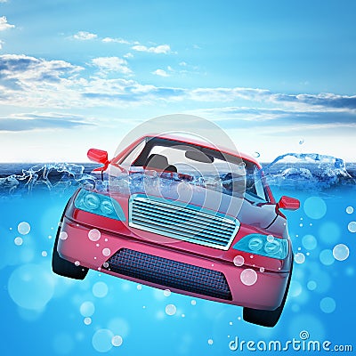 Car drowning in sea Stock Photo