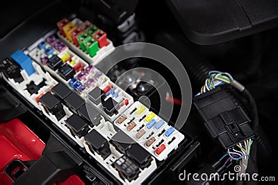 Car electric fuses and relays Stock Photo