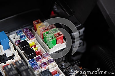 Car electric fuses and relays Stock Photo