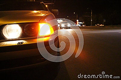 Car emergency lights at roadside in a city Stock Photo