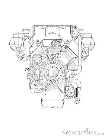 Car Engine blueprint - isolated Stock Photo