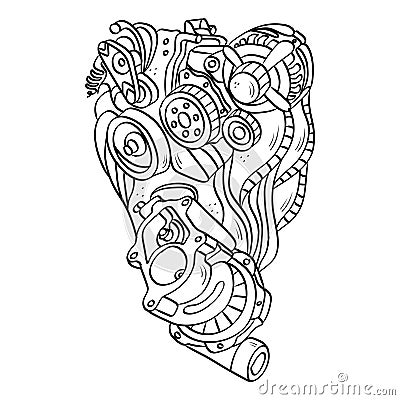 Car Engine Components doodle Vector Illustration