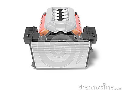 Car engine for eight cylinders red assembled radiator air filter side view 3d render isolated on white background with shadow Stock Photo