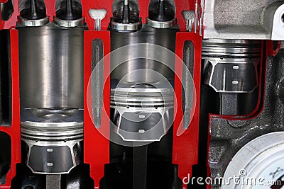 Car engine pistons and valves Stock Photo