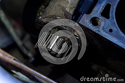 Car engine repair cleaning and replacing cylinder head Stock Photo