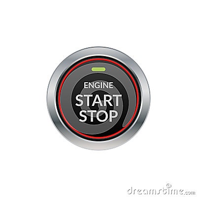 Car engine start stop button ignition. Push circle button engine stop start quality Vector Illustration