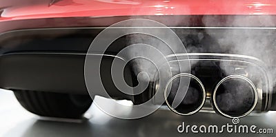 Car exhaust smoking panorama Stock Photo