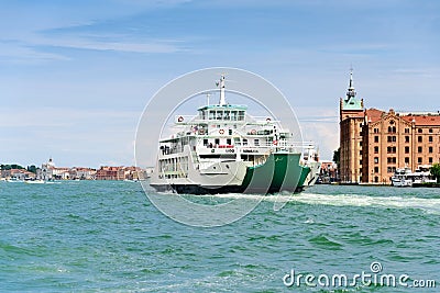 Car Ferry in Motion near Venice Editorial Stock Photo