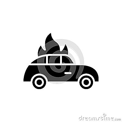 Car fire black icon concept. Car fire flat vector symbol, sign, illustration. Vector Illustration