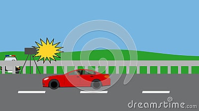 Car flashed on the highway by a radar Cartoon Illustration