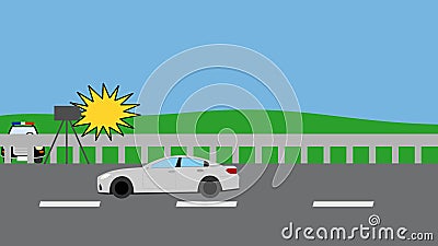 Car flashed on the highway by a radar Cartoon Illustration