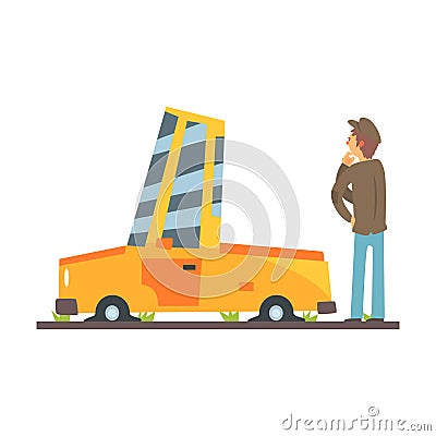 Car flat tires, car accident colorful character vector Illustration Vector Illustration