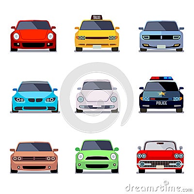 Car flat vector icons in front view Vector Illustration