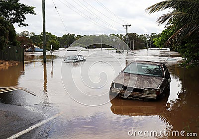 A car in the Floods in Maryborough, Queensland, Australia Stock Photo