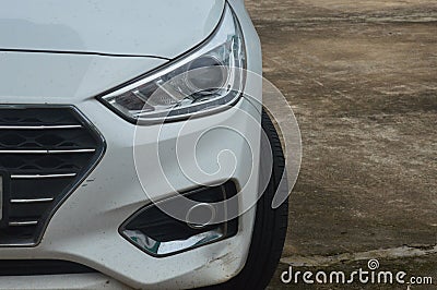 Car front bumper half view with headlight Stock Photo