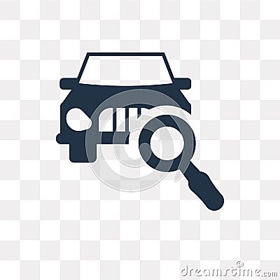 Car front In Magnifier Glass vector icon isolated on transparent Vector Illustration