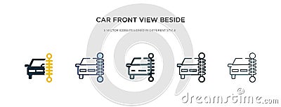 Car front view beside a traffic meter icon in different style vector illustration. two colored and black car front view beside a Vector Illustration