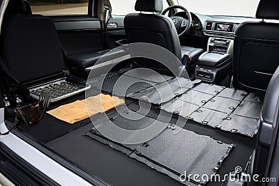 car with full set of accessories, including mats, floor mats, and sunshades Stock Photo