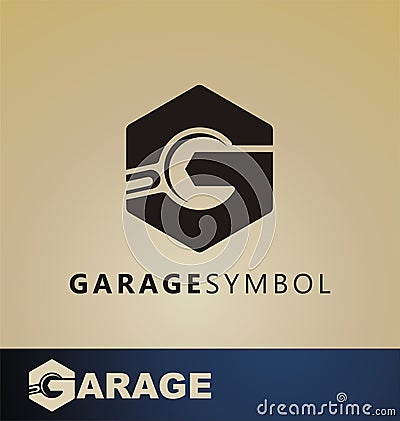 Car garage design logo. Overhaul service vector, sign, symbol or icon. Logo with tool for mechanical service. Car repair maintains Vector Illustration