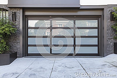 2 car garage door with frosted glass Stock Photo