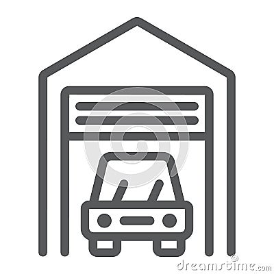 Car garage line icon, automobile and home Vector Illustration