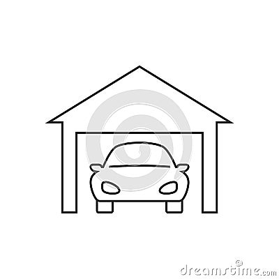 Car in garage line icon on white background Vector Illustration