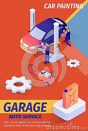 Car Garage Offers Painting Service, Promo Poster Vector Illustration