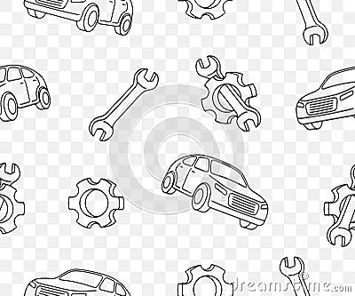 Car, gear and wrench, seamless vector background and pattern Vector Illustration