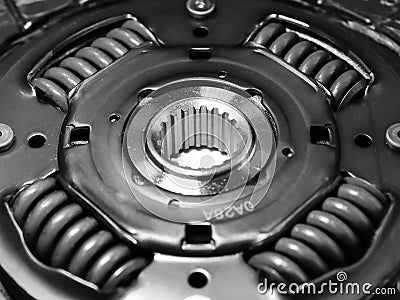 Car gearbox clutch disc center hole -up monochrome image Stock Photo