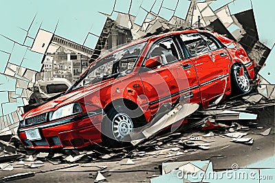 The car get damaged in an accident on the road. Broken car after a collision. Serious car accident. Road traffic accident Stock Photo