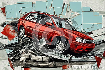 The car get damaged in an accident on the road. Broken car after a collision. Serious car accident. Road traffic accident Stock Photo