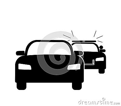 Car Getting Pulled Over Stopped by Police Cop Flashing Siren Lights. Black Illustration Isolated on a White Background. EPS Vector Vector Illustration