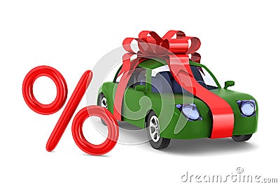 car in gift packing on white background. Isolated 3D illustration Cartoon Illustration