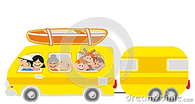 Car and great family Vector Illustration