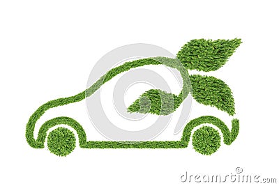 car of green leaves on white background. eco car concept. The concept of reducing CO2 emissions from vehicles.symbolising the Stock Photo