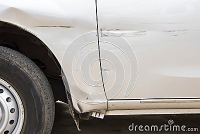 Car have scratched with deep damage to the paint,car accident on Stock Photo