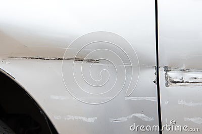 Car have scratched with deep damage to the paint,car accident on Stock Photo