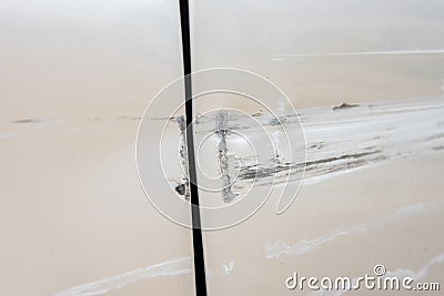 Car have scratched with deep damage to the paint,car accident on Stock Photo