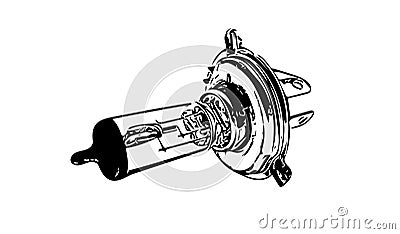 Car headlamp light sketch. Auto light bulb illustration in engrave style. Drawing of H4 light for headlights Cartoon Illustration