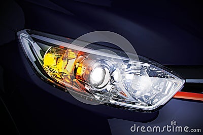 Car headlight with copy space macro view closeup of modern prestigious car 3d illustration Cartoon Illustration